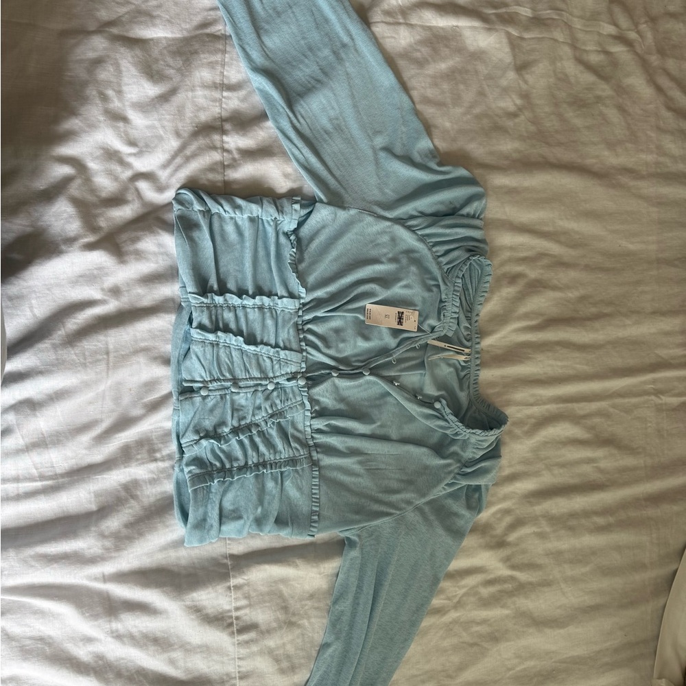 Anthropologie Light Blue Ruched Top